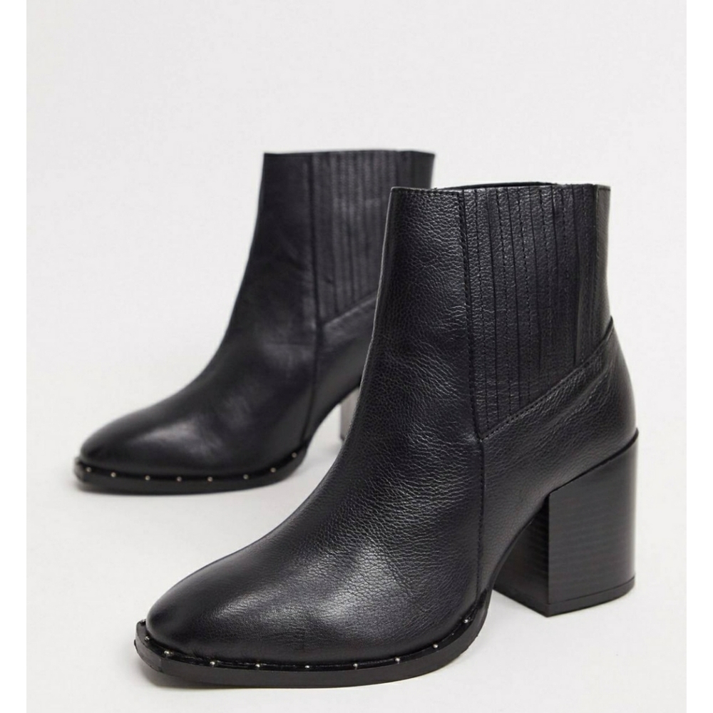 ASOS | Restless Leather Studded Block Heel Boots Wide Fit Black Nwot